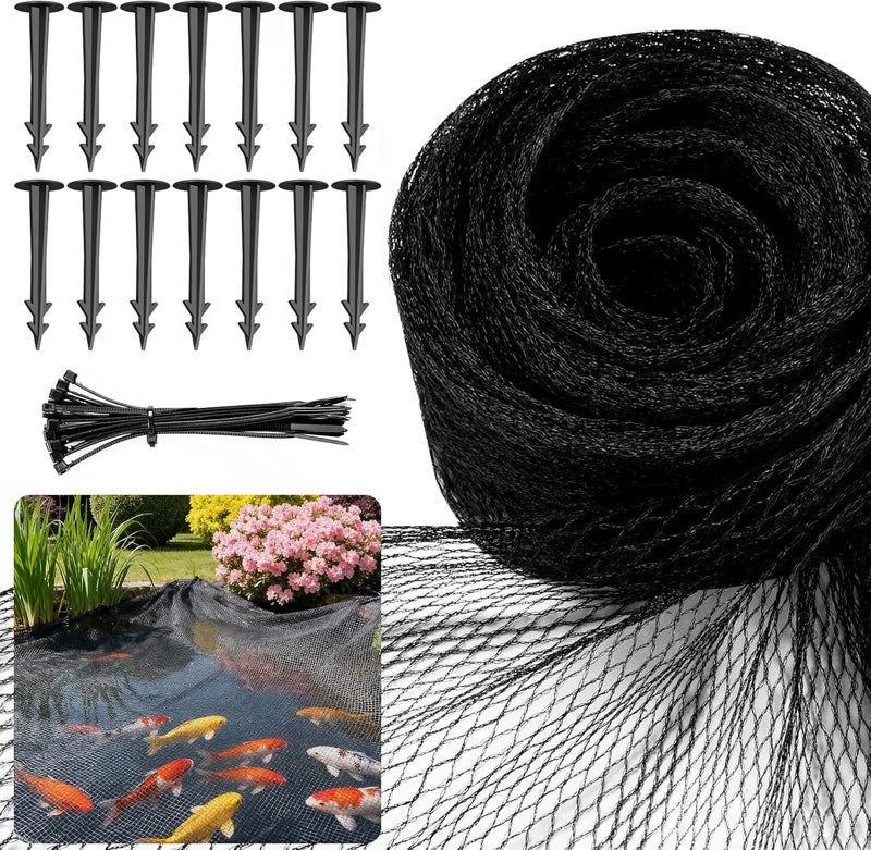 Alloxity 20 x 30Ft Pond Netting for Koi Ponds, Koi Pond Net Cover, Durable & Sturdy Pond Netting Cover for Leaves, Protect Koi Fish Against Herons, Raccoons, Cats & Predators, 14pcs Stakes Included - Image 1